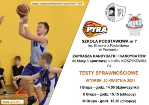 plakat - testy sprawnościowe do klas sportowych