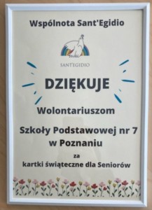 Podziękowania dla wolontariuszy SP7