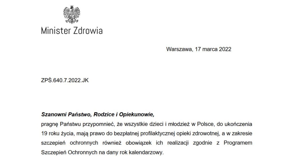 List MZ do rodziców