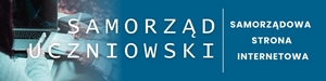 Baner z polskim tekstem Samorząd Uczniowski i Samorządowa Strona Internetowa na niebieskim tle.