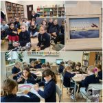 Dzieci w bibliotece słuchają opowieści i jedzą przy stolikach; okładka książki Historia pewnego marzenia.