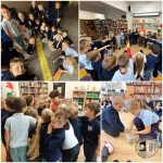 Kolaż młodych uczniów w klasie i bibliotece, angażujących się w zajęcia grupowe i praktyczne zadania edukacyjne.