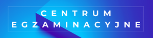 Tekst CENTRUM EGZAMINACYJNE na niebieskim i fioletowym gradientowym tle z efektem cienia.