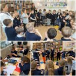 Uczniowie i nauczyciele angażują się w zajęcia i rzemiosło w klasie i bibliotece.