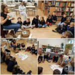 Dzieci siedzą w klasie na zajęciach z nauczycielami, otoczone książkami.