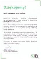 Podziękowanie dla wolontariuszy ze Szkoły Podstawowej nr 7 za pomoc w organizacji półmaratonu.