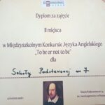 Dyplom dla Szkoły Podstawowej nr 7 za zajęcie II miejsca w konkursie języka angielskiego.